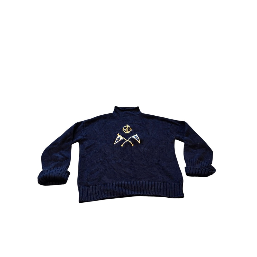 Polo‎ Ralph Lauren Mens Navy Anchor Flags Turtleneck Sweater Size S